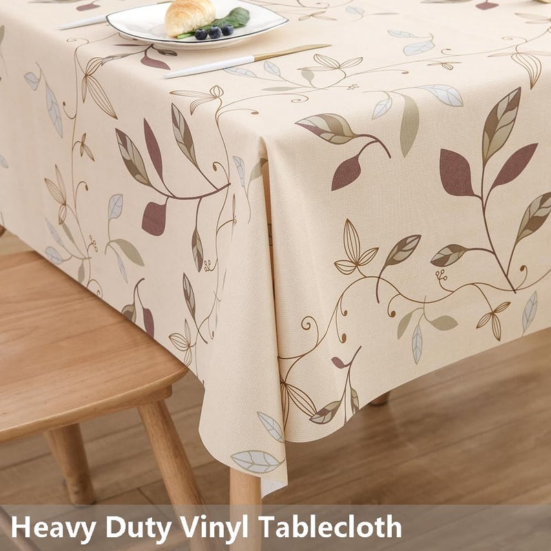 TruDelve Heavy Duty Vinyl Tablecloth Beige Plastic Table Cloth Waterproof Wipeable Oilcloth Table Cloth Rectangle Table (54'' x 78'', Leaves) - Image 2